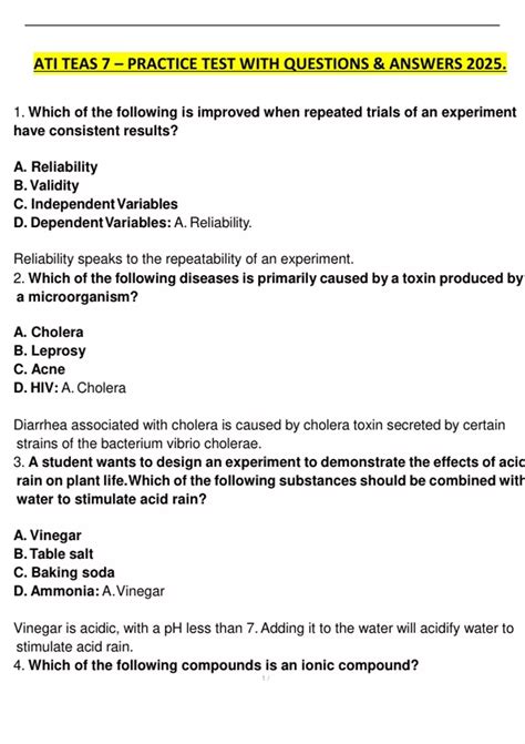 ATI TEAS 7 – PRACTICE TEST WITH QUESTIONS & ANSWERS 2025. - ATI TEAS 7 ...