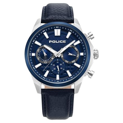 Police Quartz Multifunction Blue dial Leather Strap Watch for Men ...