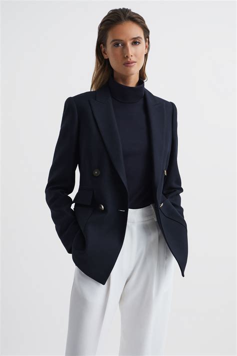 Reiss Double Breasted Twill Blazer in Navy - REISS | Womens fashion ...