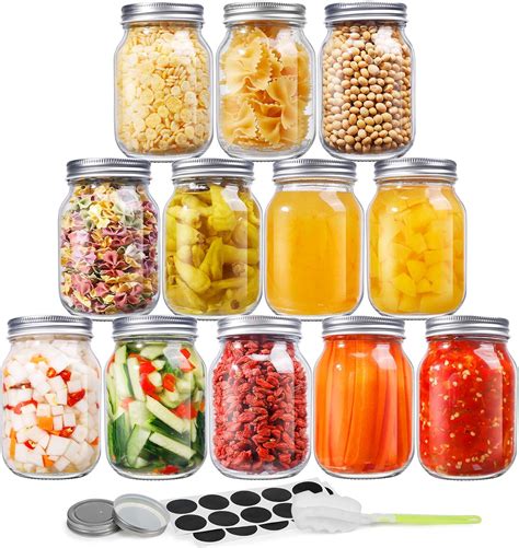Buy Mason Jars 16 OZ, 12 Pack Regular Mouth Glass Canning Jars with ...