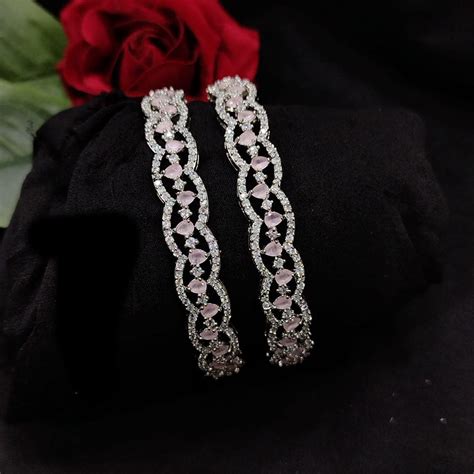 Akruti Collection Silver Plated American Diamond Bangles Set – JewelEMarket