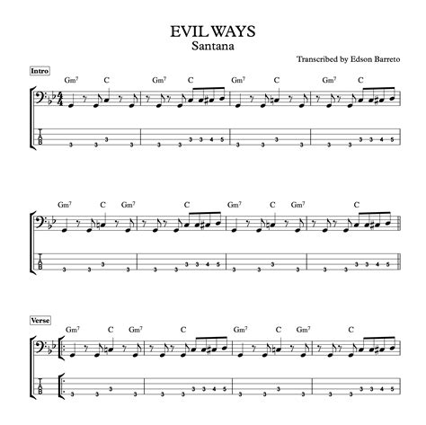 EVIL WAYS (Santana) Bass Transcription, Score & Tab Lesson - Ed...