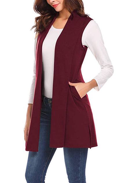 Geyoo Casual Women's Sleeveless Open Front Long Vest with Side Pockets ...