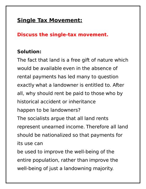 Single Tax Movement - Single Tax Movement: Discuss the single-tax ...