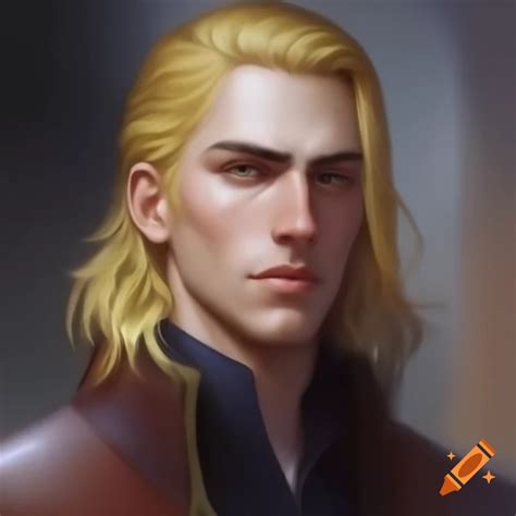 Portrait of a blond man with green eyes wearing damaged fantasy noble ...