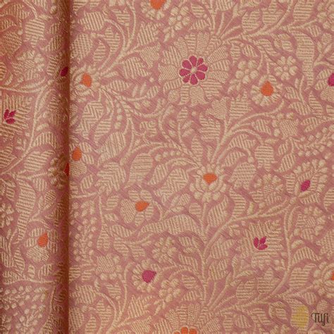 Rose Pink Pure Katan Silk Banarasi Handloom Fabric - Tilfi