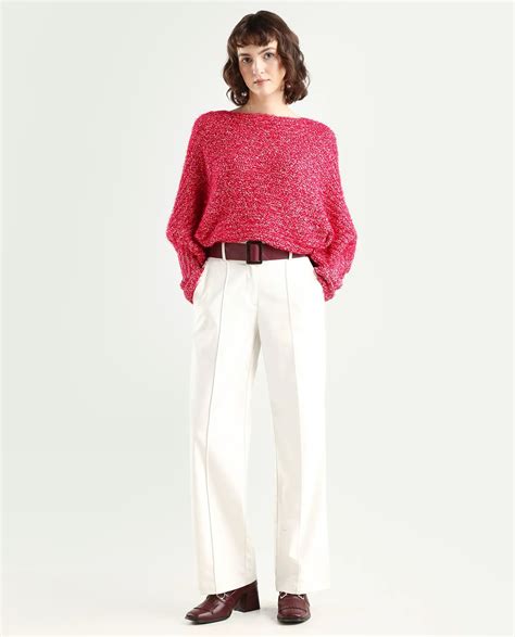 Rareism Women's Taro Dark Red Polyester Off Shoulder Dyed Relaxed Fit