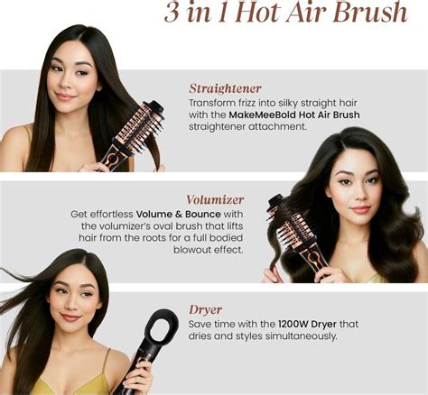MakeMeeBold 3 in 1 Hot Air Brush for Women Hair Styler Brush 3-in-1 ...