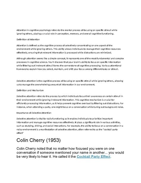 Cognitive Psychology 123: Attention Notes and Theories - Studocu