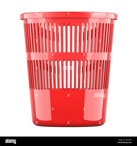 Red office trash can, plastic garbage bin. 3D rendering isolated on ...