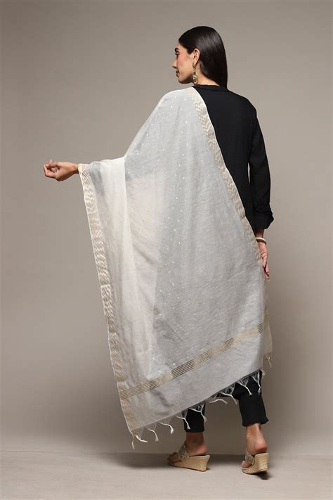 Off White Art Silk Yarndyed Dupatta
