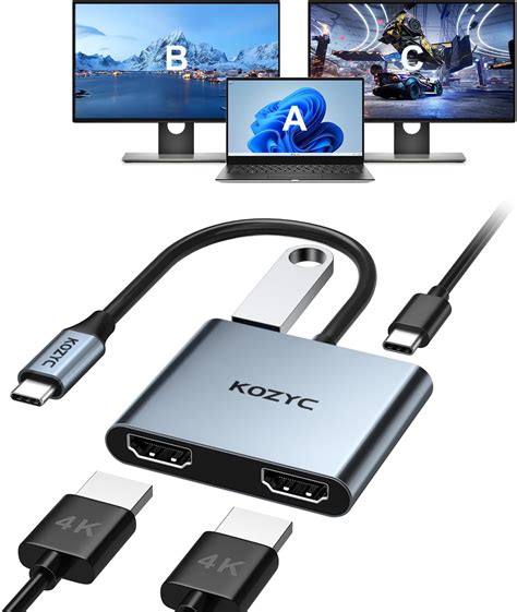Amazon | USB C デュアル HDMI 変換アダプタ ハブ 4K@60Hz 2-IN-1 Type C hdm i 2ポート拡張 ...