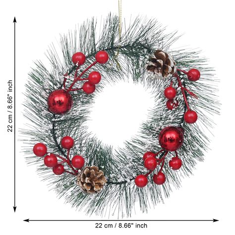 eCraftIndia Green Merry Christmas Wreath With Red Berries, Balls, Flow