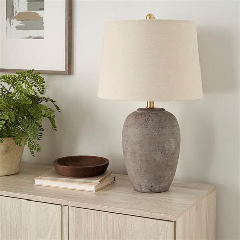 Nourison 23" Earth Brown Rustic Ceramic Jar Table Lamp for Bedroom ...