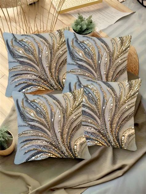 1/2/4pcs Luxury Modern Abstract Feather Pattern Pillow Covers - 17.7x17 ...