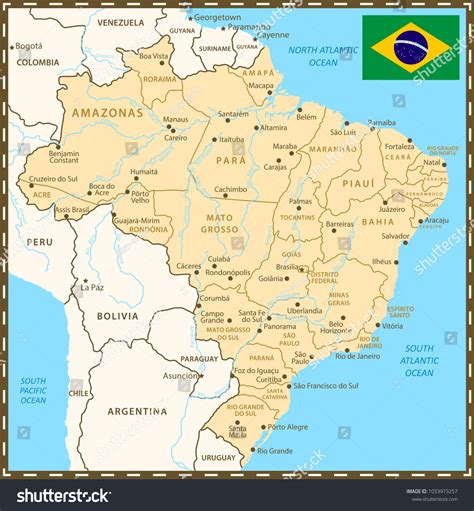 Brazil Map Neighboring Countries Rivers Administrative Stock Vector (Royalty Free) 1033973257 ...