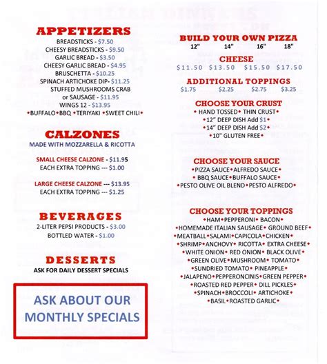 Menu at Stan's Late Night Pizza pizzeria, Kingman