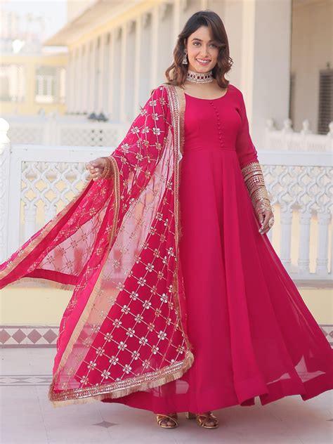 Shop Rani Pink Georgette Traditional Gown Online At Zeel Clothing
