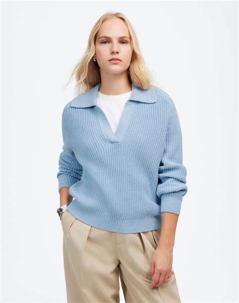 Madewell Shaker-stitch Johnny Collar Sweater In Hthr Dawn | ModeSens
