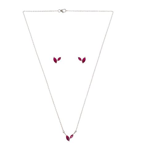 Ruby Marquise CZ Pendant Set and Stud Earrings in 925 Sterling Silver ...