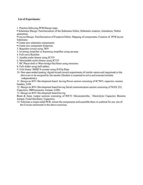 PCB design and prototype developmen manual - List of Experiments ...
