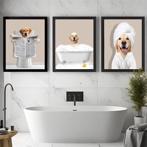 Custom Pet Portraits Set of 3, Pet in Bathtub, Funny Bathroom Art Print ...