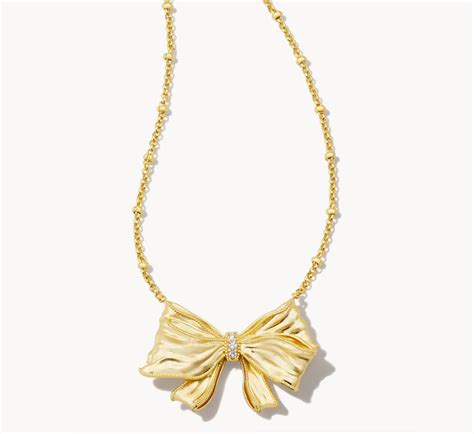 Kendra Scott x LoveShackFancy + Gold Bow Necklace in White Crystal