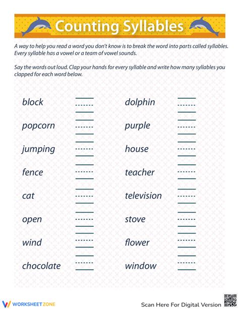 Free Count Syllables Worksheet 的图像结果