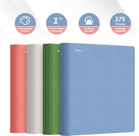 Buy Comix D Ring Binder, 3 Ring Binder 1 inch with 2 Pockets, Binder ...