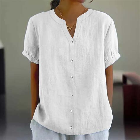 Bovemsi Women's Fashionable Casual V Neck Short Sleeved Cotton and ...
