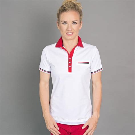 Women polo t-shirt 6503 in white color with red collar - willsoor