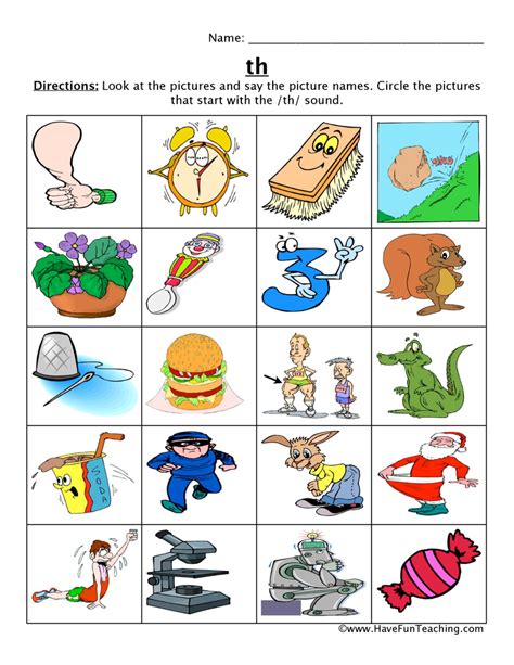 TH Picture Circle Worksheet - Have Fun Teaching