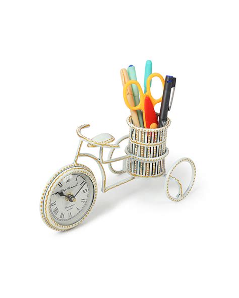 Buy Table Clock & Pen Holder - Decorative Metal Table Decor – Habere India