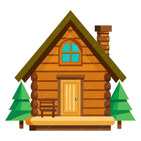 A log cabin with pine trees on the front | Premium Vector