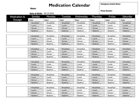 Printable Medication Schedule, For Large Prescription Medicine Lists ...