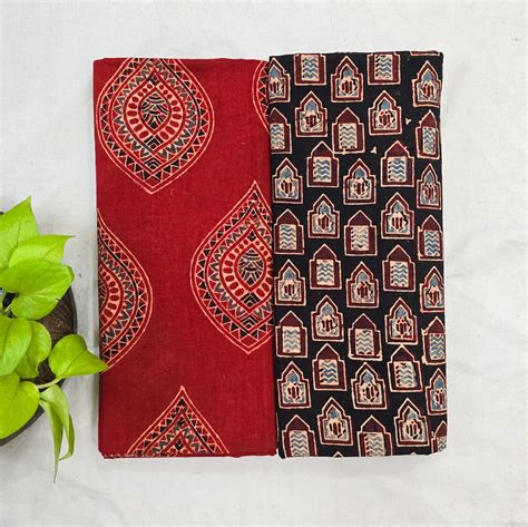 Top Bottom Combo Pure Cotton Rust Red With Blue Big Leaves Motif Fabri ...