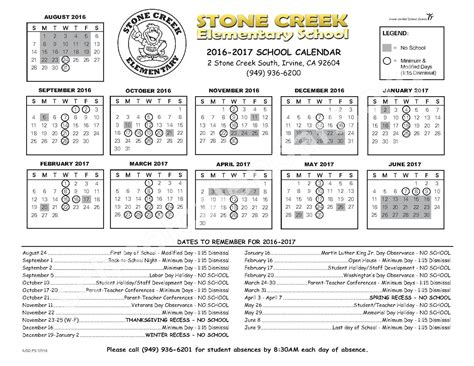 Stone Creek Elementary School Calendars – Irvine, CA