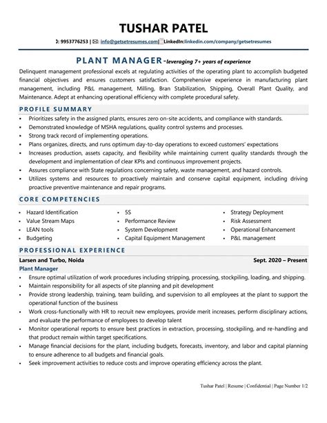Plant Manager Resume Examples & Template (with job winning tips)