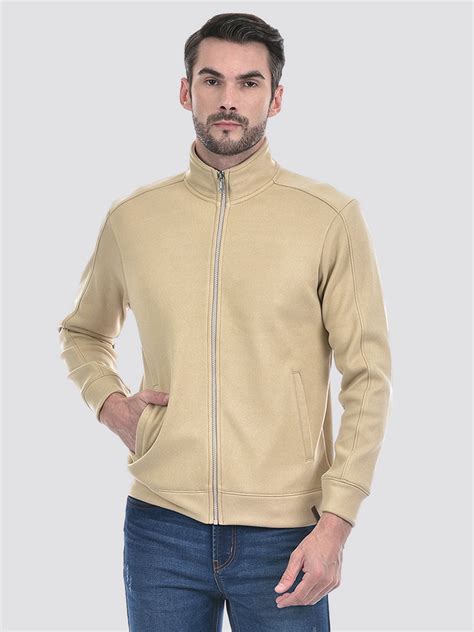 Buy Men's Brown Solid Front Open Zipper Sweatshirt Online | Numero Uno