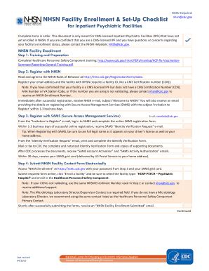 Fillable Online cdc NHSN Facility Enrollment & Set-Up Checklist for ...