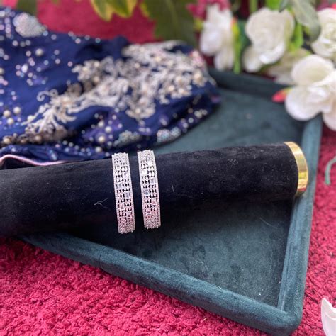 Set of 2 Silver Kada with Ad stone by Leshya – BANGLES BY LESHYA