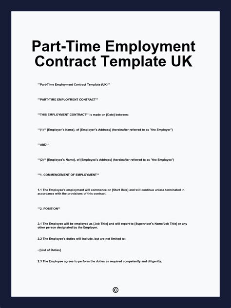 Part-Time Employment Contract Template UK