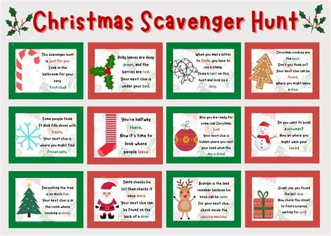 Christmas Scavenger Hunt Printable, Christmas Treasure Hunt Clues ...