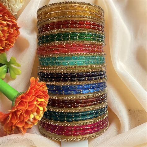 Premium Valaikappu Combo Rain Drop Stone Studded Glass Bangle Set – 10 ...