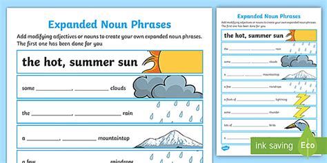 Expanded Noun Phrases Worksheet to Support the Teaching of Lila and the ...