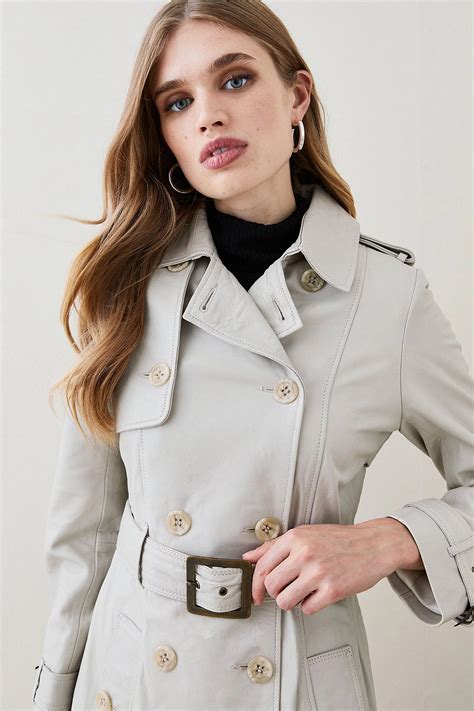 Womens Off White Double Breasted Real Leather Trench Coat – Hides and Cult