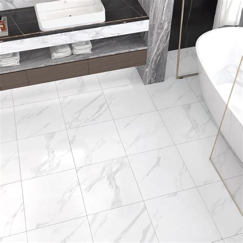 WESTICK White Marble Peel and Stick Floor Tile Bathroom Self Adhesive ...