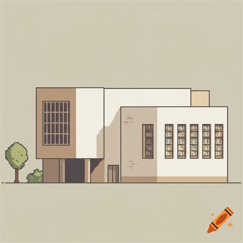 A minimalist pixel art illustration of a university library building. on Craiyon