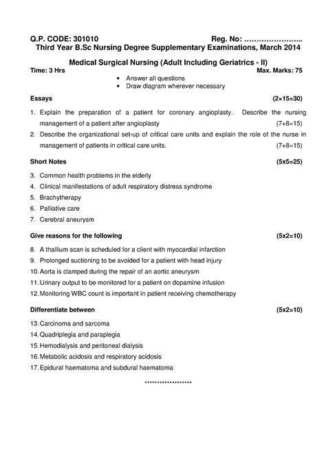 301010 - Previous Questions Third Year Bsc Nursing - Q. CODE: 301010 ...