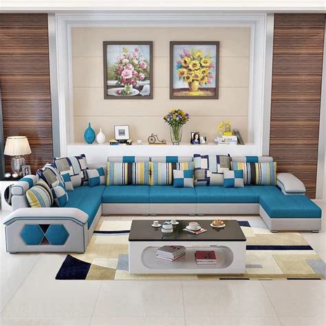 Sleepify Orlam Fabric 4 Seater RHS Sectional L Shape Sofa Set with 2 ...